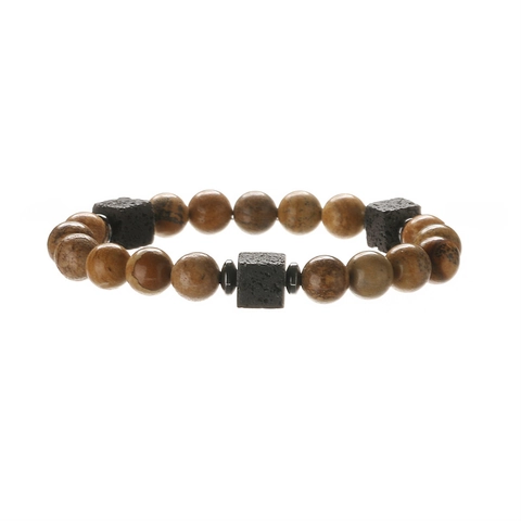 Bracelet Perles Pierre Naturelle Roche Volcanique Cordon Élastique Unisexe Fait Main Style Géométrique Bijoux Homme Femme