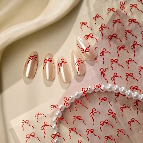 Adesivi Per Unghie Fiocco Rosso Design 3D Nastro Decalcomanie Adesive Per Donne Decorazione Manicure Elegante