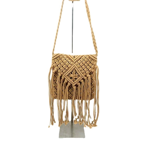 Handgefertigte Gewebte Schultertasche Mit Fransen Boho Macrame Baumwollseil Geometrische Umhängetasche Für Damen Strand