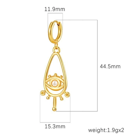 Evil Eye Pendant Earrings Stainless Steel 18K Gold Plated Retro Geometric Jewelry With Artificial Pearl Rhinestone For Women