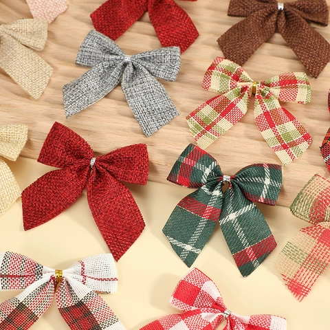 Christmas Bows Decorative Burlap Fabric Buffalo Plaid Ribbons For Christmas Tree Wreaths Gift Wrapping DIY Crafts Party Decor
