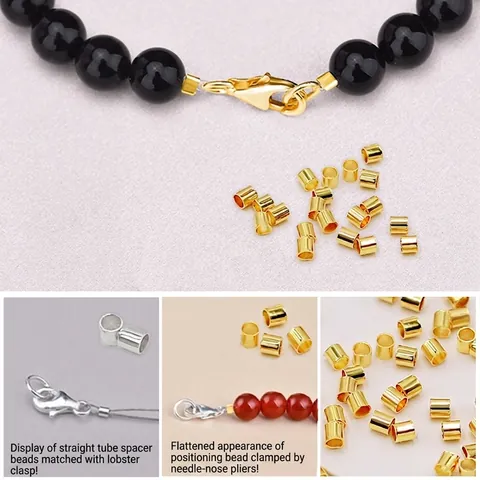 Copper Crimp Beads Straight Tube Spacers 18K Gold Plated For DIY Jewelry Making Bracelet Accessories