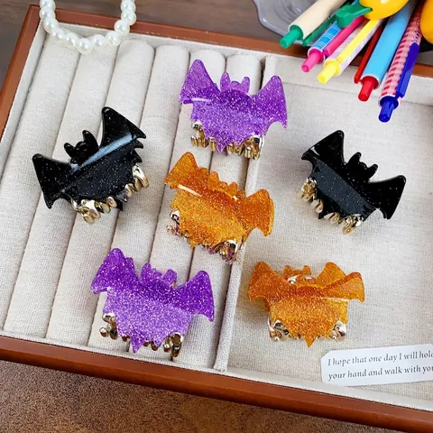 Vleermuis Haarklemmen Halloween Acryl Glitter Hars Gotisch Feest Haaraccessoires Voor Dames Meisjes