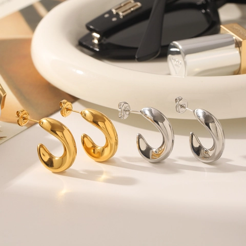 Pendientes De Aro Gruesos En Forma De C Minimalistas De Acero Inoxidable Pulido Joyas Geométricas Para Mujer