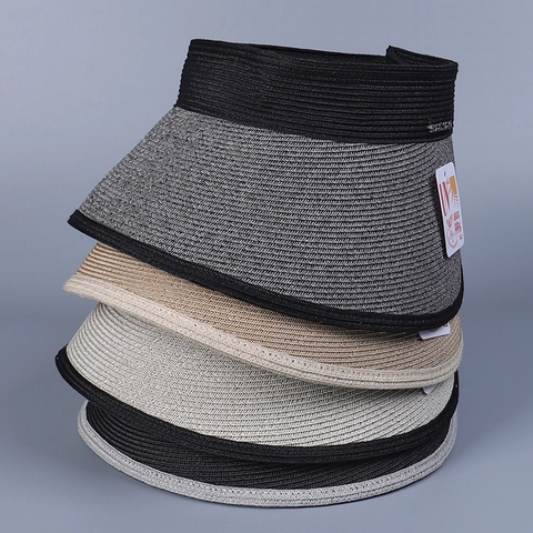 Cappello Da Sole Donna A Sommità Vuota Paglia Di Carta Tesa Larga Pieghevole Protezione UV Estate Regolabile Berretto Da Spiaggia