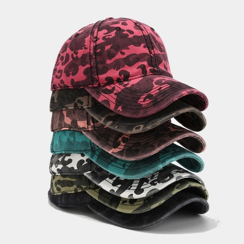Cappello Da Baseball Cotone Lavato Stampa Leopardata Camouflage Protezione Solare Retro Outdoor Regolabile Uomo Donna