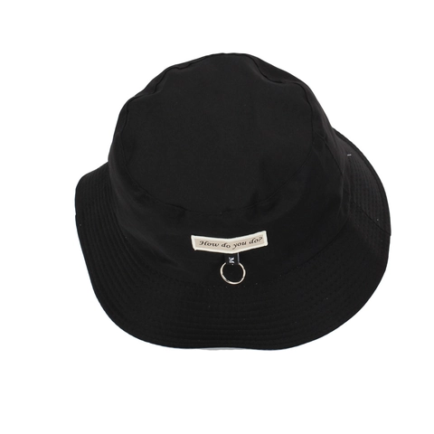 Women Bucket Hat Polyester Letter Print Metal Ring Casual Sun Protection Outdoor Versatile Summer Fisherman Cap