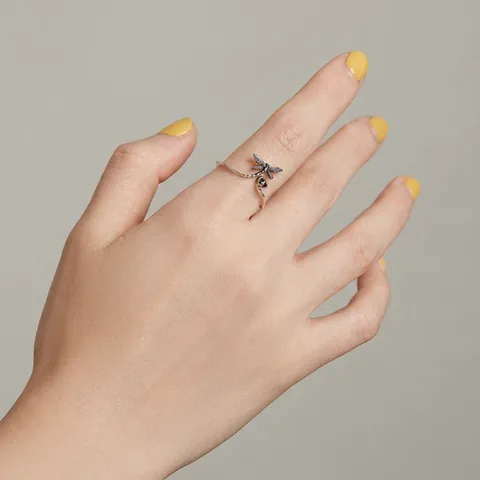 Vintage 925 Sterling Silver Dragonfly Heart Open Ring Adjustable Women Jewelry Animal Heart Shape Ring Daily Jewelry
