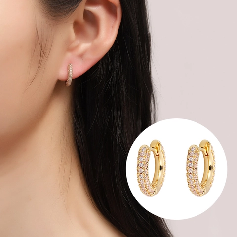 Copper Micro Paved Zircon Huggie Hoop Earrings With Stainless Steel Earring Post Elegant Minimalist Jewelry For Women