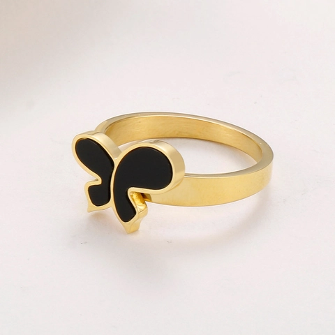 Anillo De Mariposa De Acero Inoxidable Para Mujer Joyería De Moda Esmalte Negro Anillo De Dedo Estilo Ins