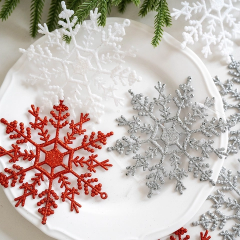 Decorazioni Natalizie A Fiocco Di Neve Glitterate Plastica Scintillante Addobbi Appesi Per Albero Festivi