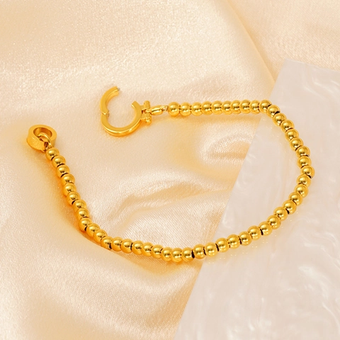 Beaded Bracelet Stainless Steel 18K Gold Plated Round Ball Beads Minimalist Fashion Jewelry For Women Men