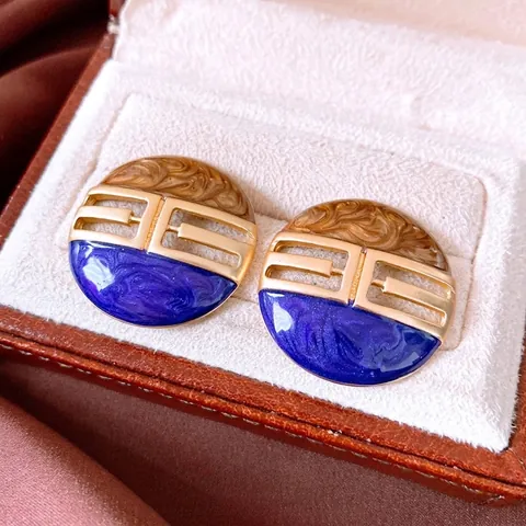 Orecchini A Lobo Rotondi In Smalto Con Perno In Argento Sterling 925 Gioielli Geometrici Retro Blu Marrone Per Donne