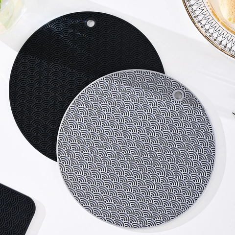 Dessous De Plat En Silicone Résistant À La Chaleur Anti-Brûlure Porte-Pot Motif Vague De Mer Tapis De Table Cuisine Antidérapant Rond Carré