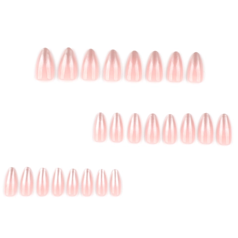 Almond Press On Nails Perlrosa Silber Spiegelverlauf Metallic Glänzend Full Cover Künstliche Fingernägel Maniküre Für Frauen