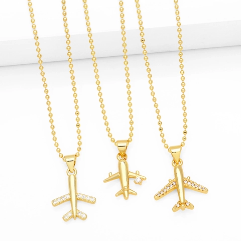 Collana Con Pendente Aereo Rame Placcato Oro Con Zircone Catena A Sfere Moda Gioielli Hip Hop Per Donne