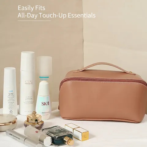 Bolsa De Maquillaje Gran Capacidad Impermeable Cuero PU Portátil Neceser De Viaje Forma Almohada Organizador Para Mujeres