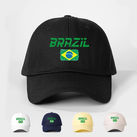 Brazilië Baseballpet Polyester Nationale Vlag Print Verstelbaar Gebogen Rand Zonnehoed Voor Outdoor Sport
