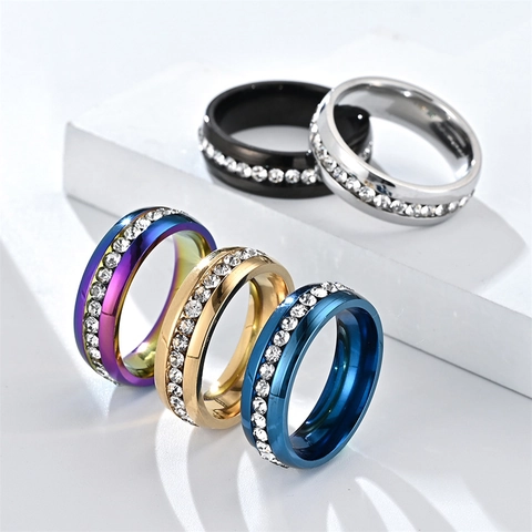 Bague Éternité Acier Inoxydable Simple Rangée Zircone Poli Bijoux Mode Femmes Hommes