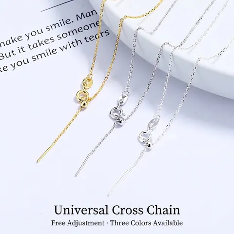 925 Sterling Silver Adjustable Cross Chain Necklace For Women Universal Needle End Threading Chain For DIY Jewelry Making Findings O-Chain Gold Silver
