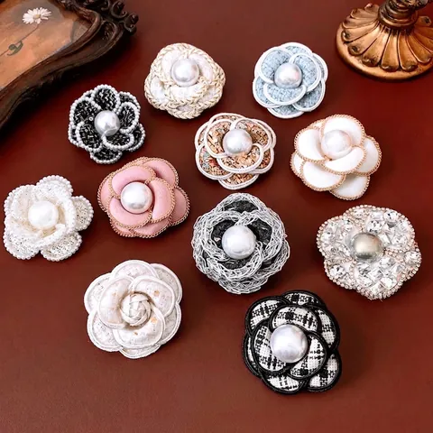 Spilla A Fiore Di Camelia Fatta A Mano In Tessuto Tweed Con Perla Artificial Grande Elegante Stile Vintage Francese Per Donne Gioielli