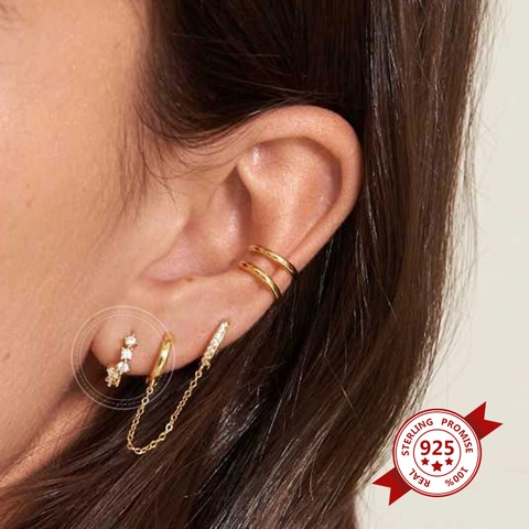French Vintage C-Shaped Zirconia Hoop Earrings Copper With 925 Sterling Silver Earring Post Irregular Geometric Jewelry For Women