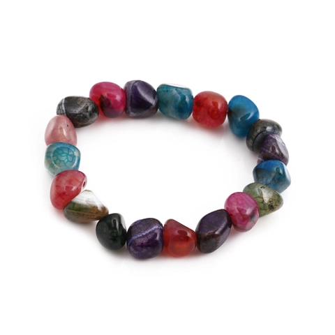 Colorful Irregular Stone Bead Bracelet Natural Dragon Vein Agate Ice Crackle Texture Elastic Unisex Ethnic Boho Jewelry