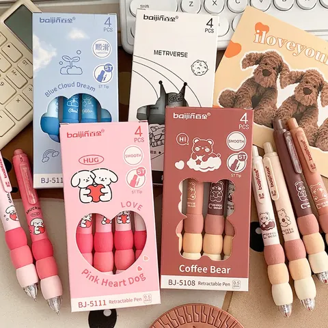 Retractable Gel Pens With Soft Sponge Grip Fast Drying Black Ink Cute Cartoon Stationery For Student Office