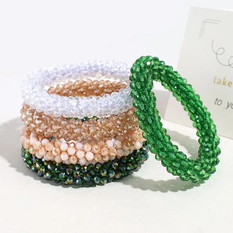 Crystal Beaded Hair Ties High Elasticity Faceted Glass Beads Hair Scrunchies Elegant Ponytail Holder Fashion Accessories Women