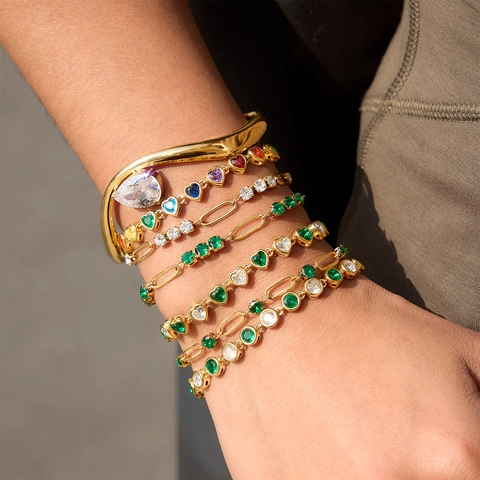 Roestvrijstalen Strass Armbanden Voor Dames Verguld Veelkleurig Hart Rond Peervormig Geometrisch Mode Sieraden Armband
