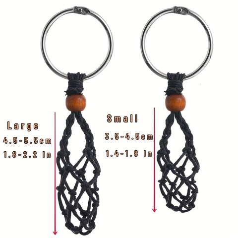 Portachiavi Porta Pietra Regolabile Con Sacchetto A Rete Intrecciata A Mano Perlina In Legno Anello In Metallo Accessorio Boho