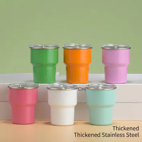 Stainless Steel Tumbler Shot Cup With Lid And Straw Double Wall Vacuum Insulated Portable Travel Wine Cup Colorful Modern