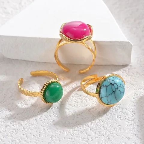 Französischer Vintage Edelstahl Offener Ring Für Damen Verstellbarer Ovaler Stein Gehammerte Struktur Ästhetischer Fingerring Schmuck Geschenk