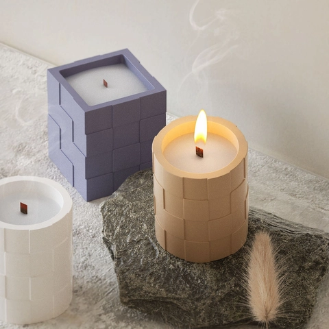 Moule Silicone Texture Mosaïque Cylindre Et Cube Carré Pour Bricolage Coupe Bougie Parfumée Coulée Résine Porte Plume Décor