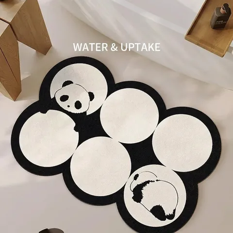 Tappeto Da Bagno Terra Di Diatomee Assorbente Asciugatura Rapida Antiscivolo Gomma Motivo Panda Carino Forma Irregolare