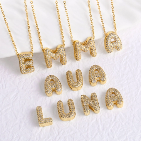 Luxus Gold Überzogenes Kupfer Blasen Initial Buchstaben Halskette Für Damen Herren Strass Anhänger Modeschmuck Zubehör