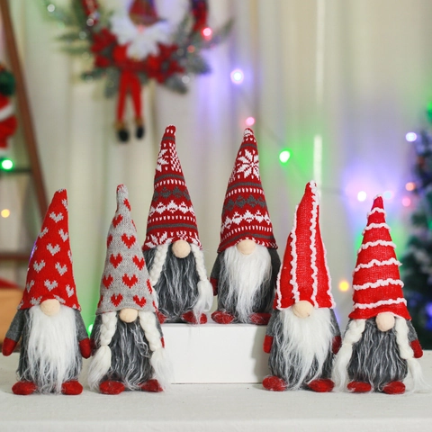 Christmas Heart Hat Rudolph Forest Old Man Gnome Plush Doll Standing Figurine Scandinavian Home Decor Holiday Ornament Gift