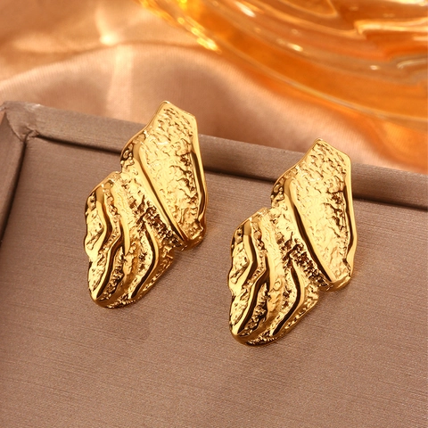 Strukturierte Herz Blatt Geometrische Ohrstecker 18K Vergoldeter Edelstahl Vintage Minimalistischer Schmuck Damen