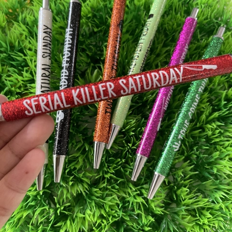 Glitter Ballpoint Pens Retractable Sparkly Weekday Theme Stationery Holiday Office Gift Decorative Writing Tools