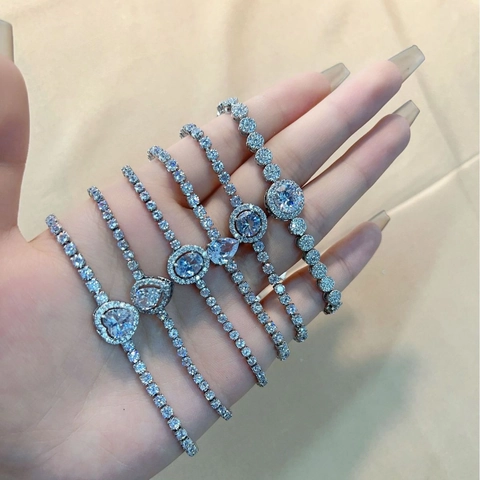 Copper Zircon Tennis Bracelet Heart Water Drop Oval Round Halo Inlaid Elegant Fashion Jewelry For Women