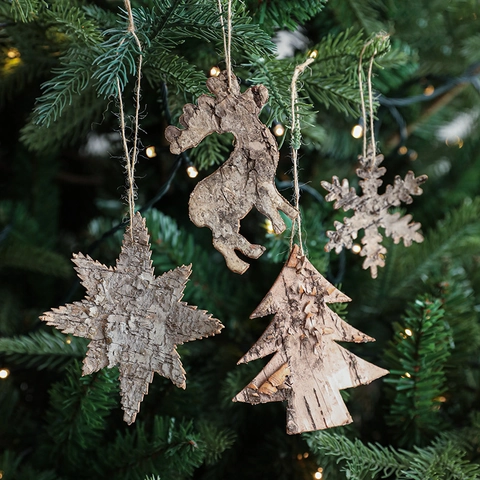 Ornamenti Natalizi In Legno Di Corteccia Naturale Accessori Decorativi Appesi Per Feste Rustico Fiocco Di Neve Renna Stella