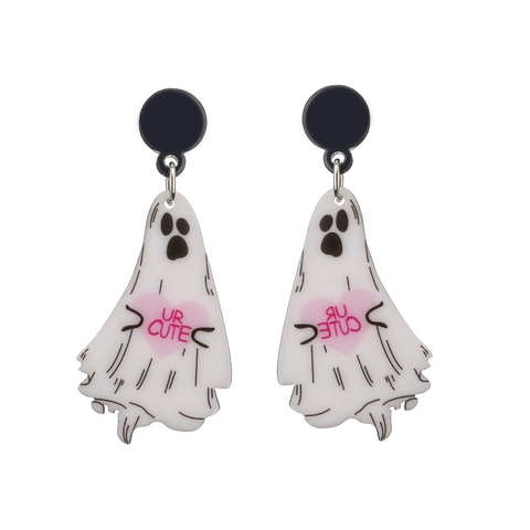 Halloween Ghost Drop Earrings Acrylic Spooky Mushroom Rose Heart Print Decorative Jewelry Women Girls Party