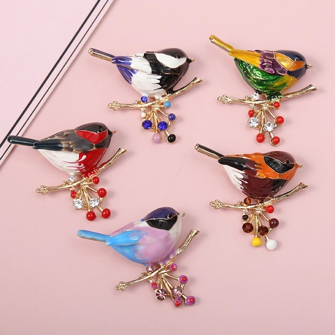 Elegante Spilla A Forma Di Uccello Per Donna In Lega Smalto Pin Animale Con Strass Accessorio Per Abbigliamento Alla Moda