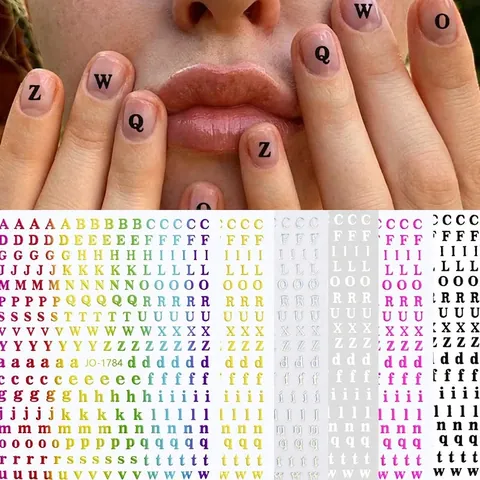 Nail Art Stickers Alphabet Letters 3D Self Adhesive Holographic Laser Uppercase Lowercase DIY Manicure Decoration Women