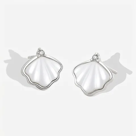 Shell Stud Earrings 925 Sterling Silver Mother Of Artificial Pearl Inlay Small Zircon Elegant Minimalist Jewelry For Women