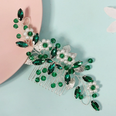 Peine De Pelo De Novia Con Diamantes De Imitación Perlas Artificiales De Imitación Y Diseño De Flor Hoja Para Boda Fiesta Accesorios