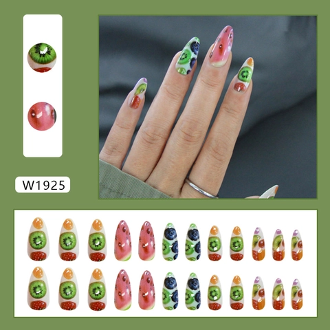 Uñas Postizas De Plástico ABS Fiesta De Frutas Kiwi Fresa Sandía Arándano Almendra Stiletto Estilo Verano Mujeres