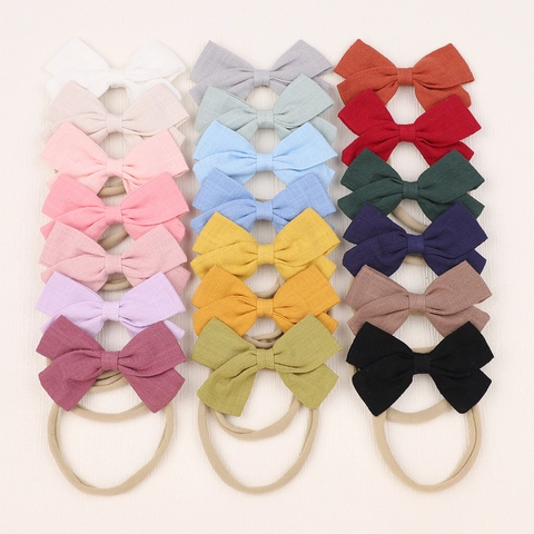 Baby Bow Headband Cotton Linen Soft Seamless Stretchable Nylon Hair Band For Toddler Newborn Girls Hair Accessories