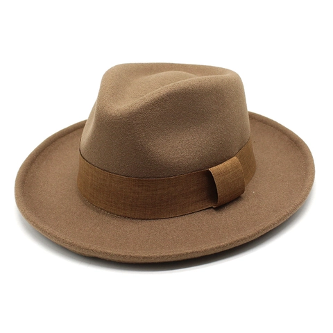 Vintage Fedora Hat Woolen Felt Wide Brim With Decorative Ribbon Band Retro British Style Unisex Jazz Cap Casual