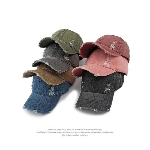 Washed Denim Baseball Cap Vintage Distressed Rip Hole Sunshade Adjustable Sport Dad Hat For Women Men Casual